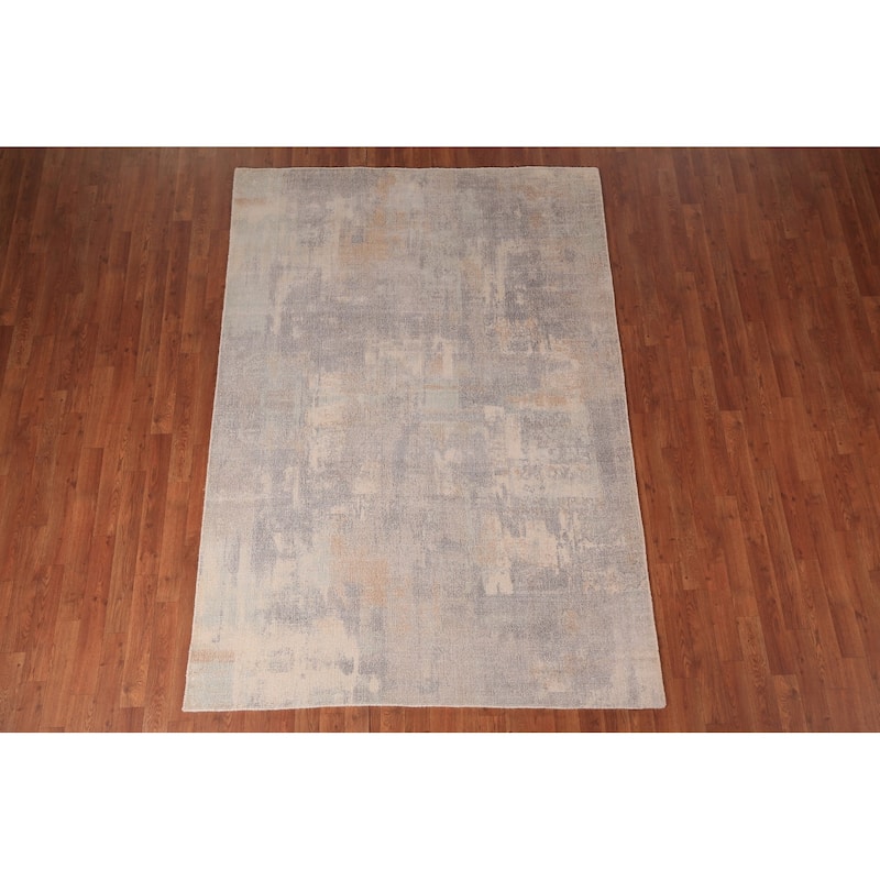 All-Over Abstract Modern Area Rug Handmade Grey Wool Carpet - 5'4" x 7'6"