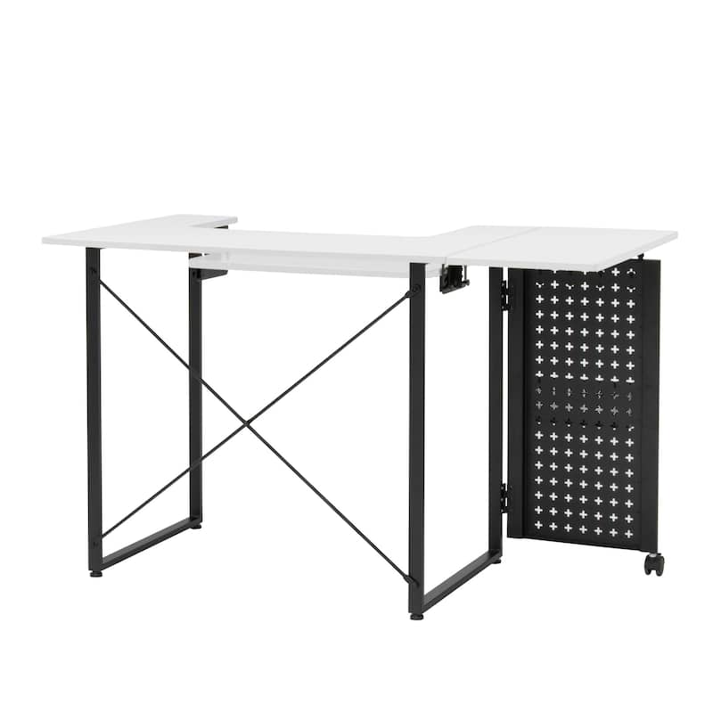 Sew Ready Pivot Sewing Table with Storage Panel and Adjustable Platform