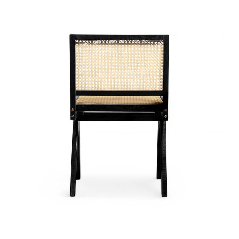 Rattan Dining Chair Set of 2, Armless Side Chairs with Wood Legs