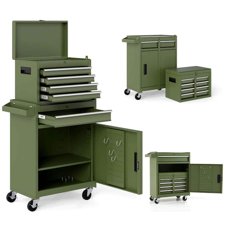 Tool Chest Heavy Duty Rolling Tool Box w/Cabinet 5-Drawer - Green