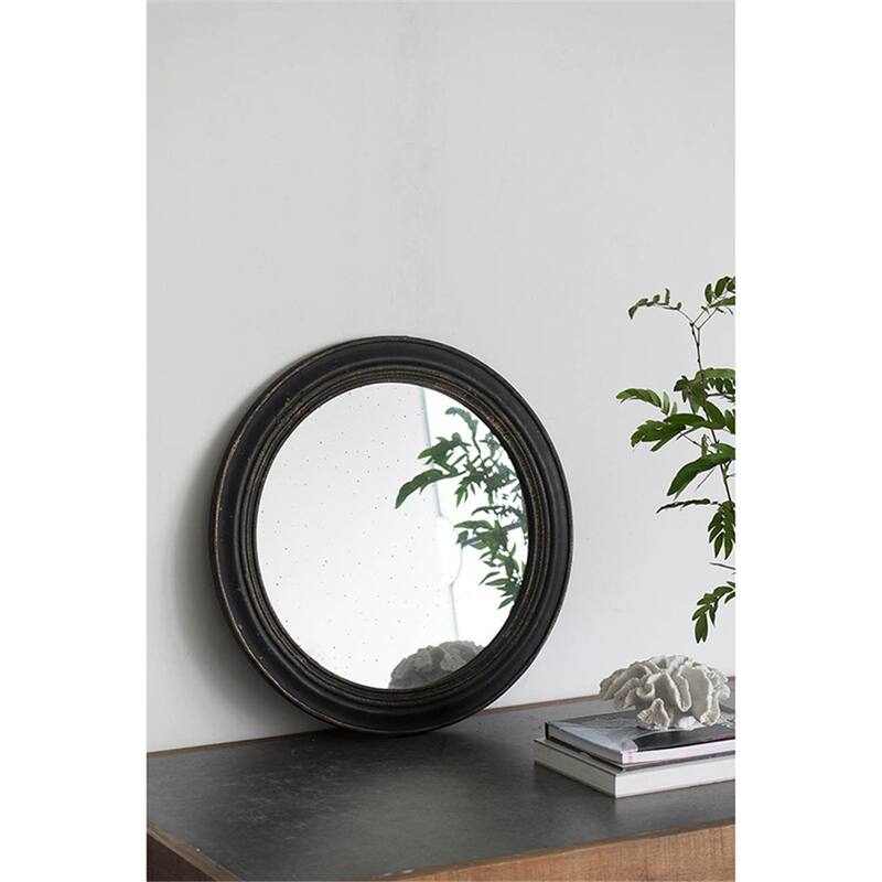 Circle Wall Mirror w/Wooden Black Frame, Antique Classic Accent Mirror