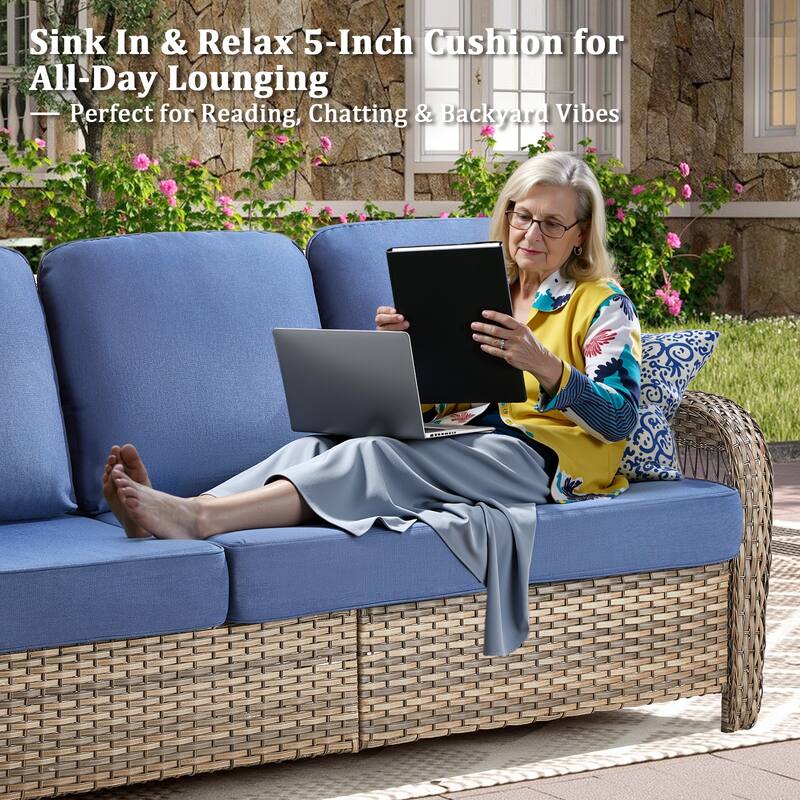 Pocassy Patio Outdoor Fire Table with Sofa Swivel Chair Funiture Set.