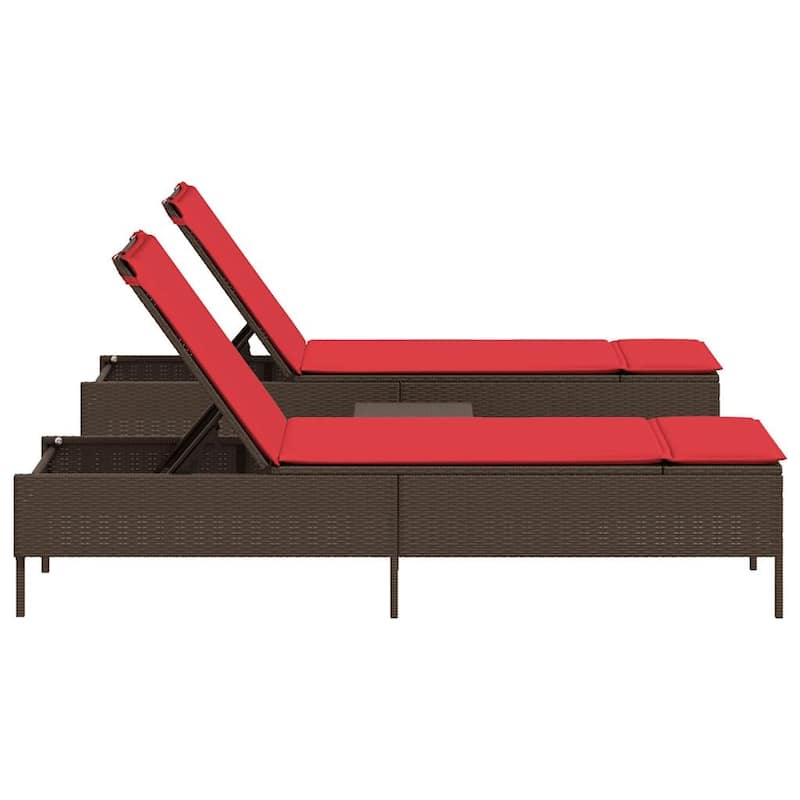 vidaXL Sun Lounger Set with Cushion Outdoor Chaise Lounge 3 Piece Poly Rattan