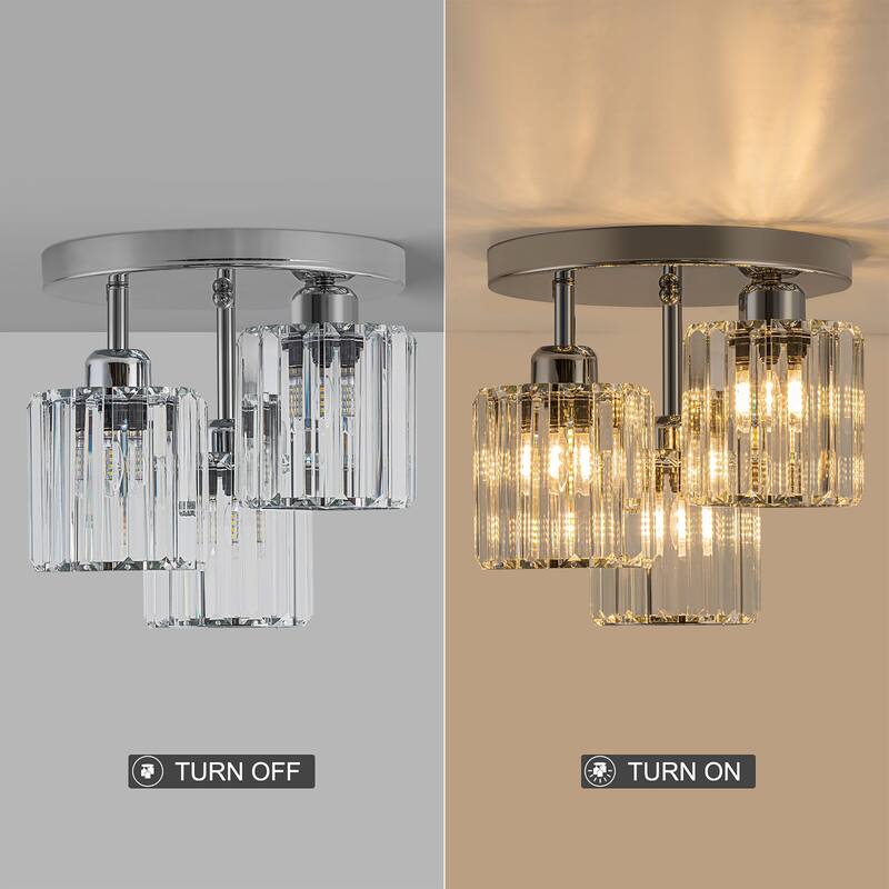 Starsky 3-Light Modern Glass Crystal Semi Flush Mount Ceiling Light