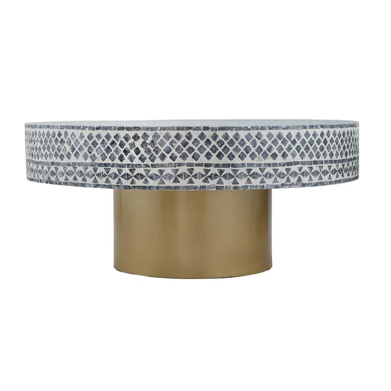 Janus Capiz Coffee Table with Pedestal Base - 35.25" - Gray, Beige, and Gold