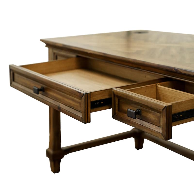 Traditional Wood Writing Desk, Office Desk, Storage Table, Brown