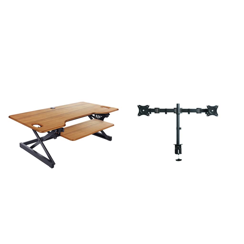 Rocelco 46 in. W Beige Height Adjustable Standing Desk Converter with Double Monitor Mount and Deep Keyboard Tray
