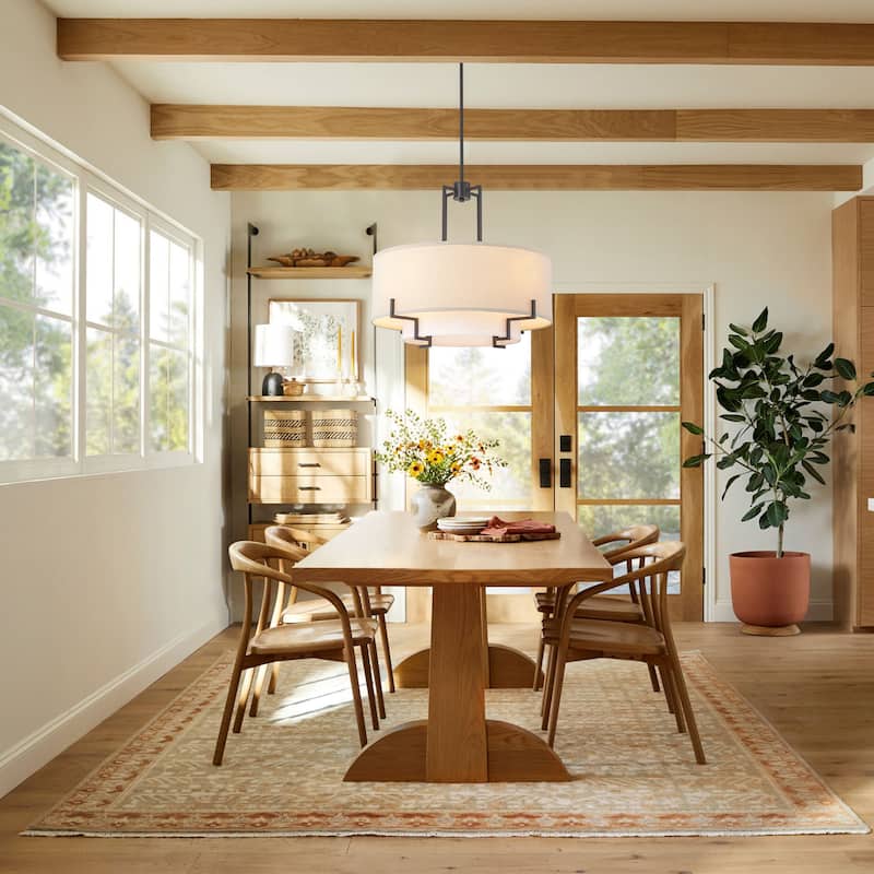 4-Light Farmhouse Modern Oil-Rubbed Bronze Fabric Drum Pendant Light - 25 in. W x 22.6 in. H