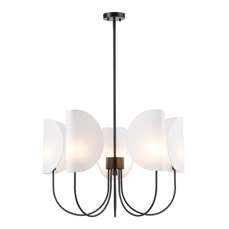 5-Light 31" Wide Contemporary Candle Style Chandelier with Semi-Open White Fabric Shade