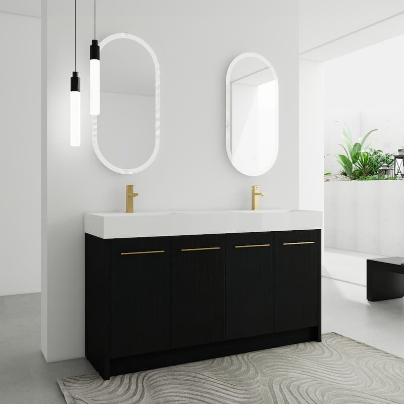 60 inch Plywood Freestanding Bathroom Vanity with Resin Double Sink - 60" x 18" x 35"