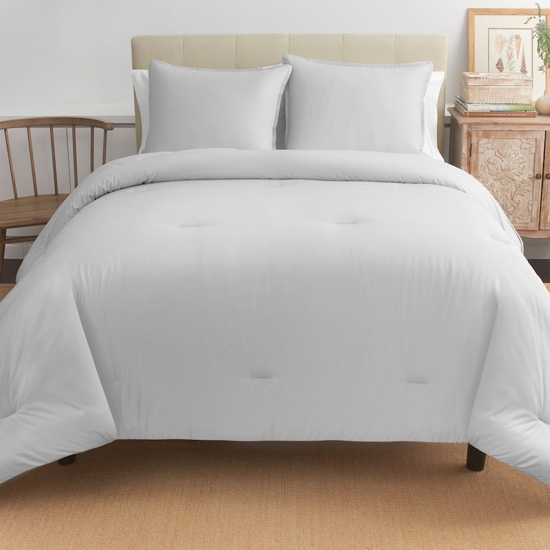 3PC Reversible Percale Cotton Solid Pattern Comforter Set - Boutique Living