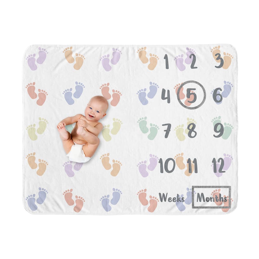 Sweet Jojo Designs Foot Prints Boy Girl Gender Neutral Unisex Baby Monthly Milestone Blanket Rainbow Footprints Party Birthday