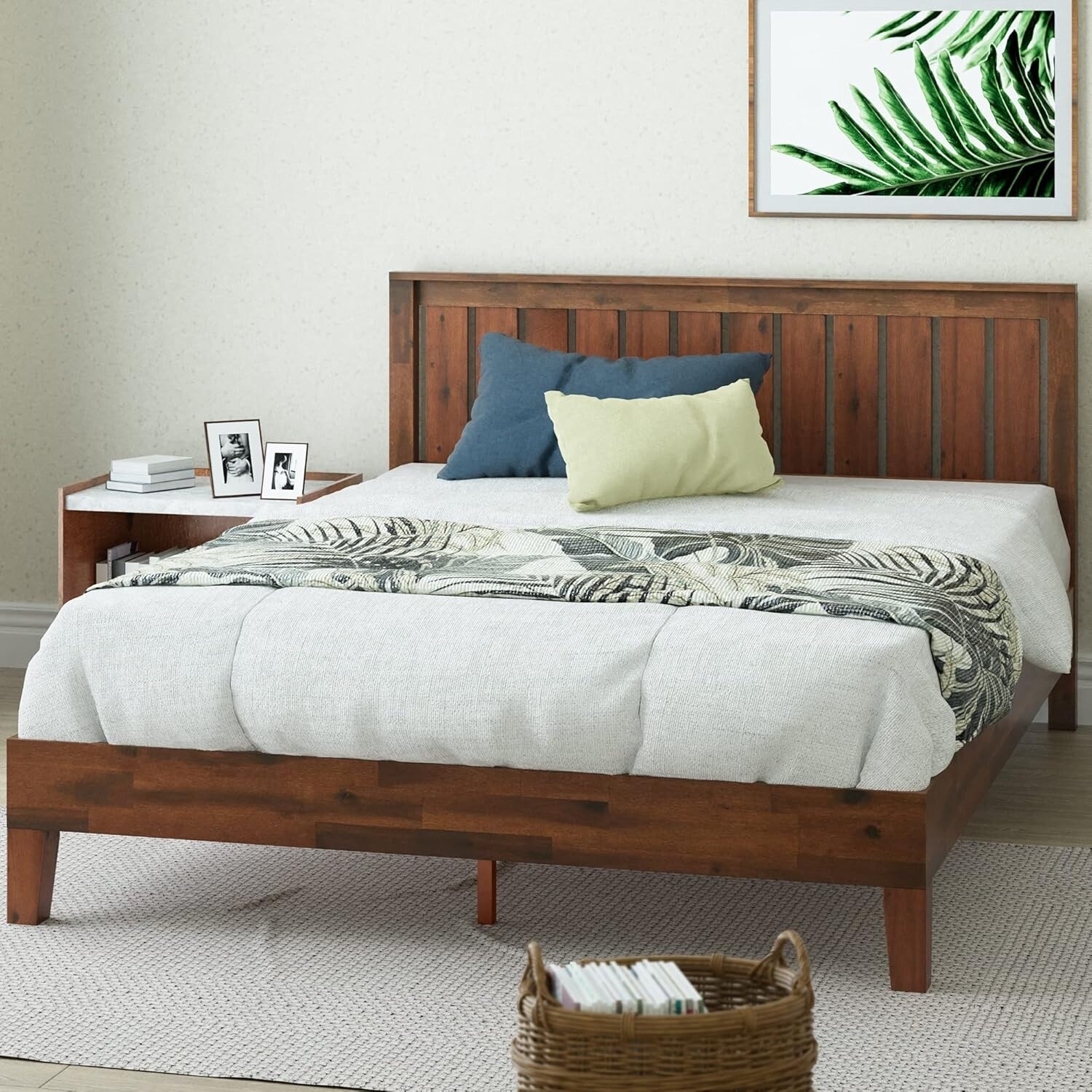 Deluxe Wood Platform Bed Frame with Headboard, Wood Slat Support, No Box Spring Needed, Full Size, Antique Espresso Finish