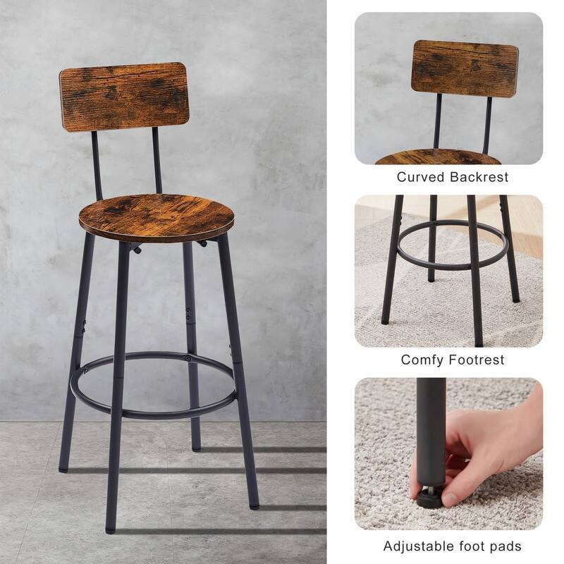 3-Piece Industrial Bar Table Set with 2 Stools, Small Round Counter Height Bistro Pub Dining Table Set for Kitchen, Small Space