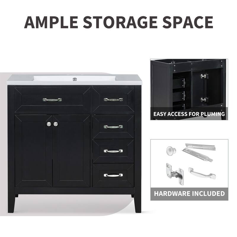 36" Bathroom Wood Vanity Cabinet with Rectangular Ceramic Sink, Drawer