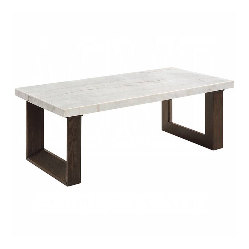 Rectangular Coffee Table with Marble Top in White and Brown - White/Brown - Marble