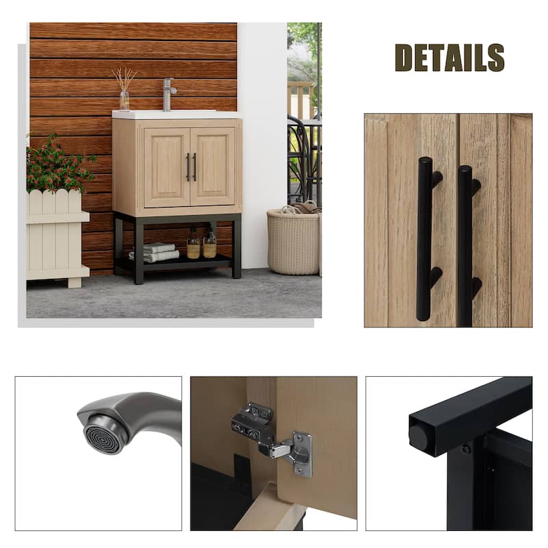 24" Bathroom Vanity with White Ceramic Sink & Hot and Cold Faucet
