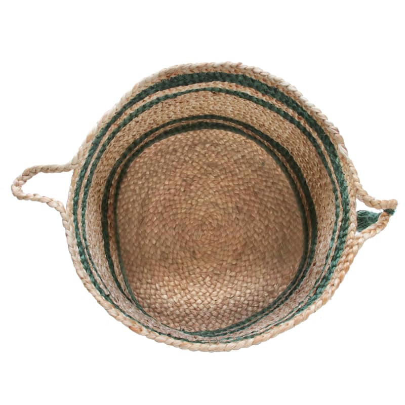 Sevita Double Striped Jute Hand-Stitched Storage Basket with Handles