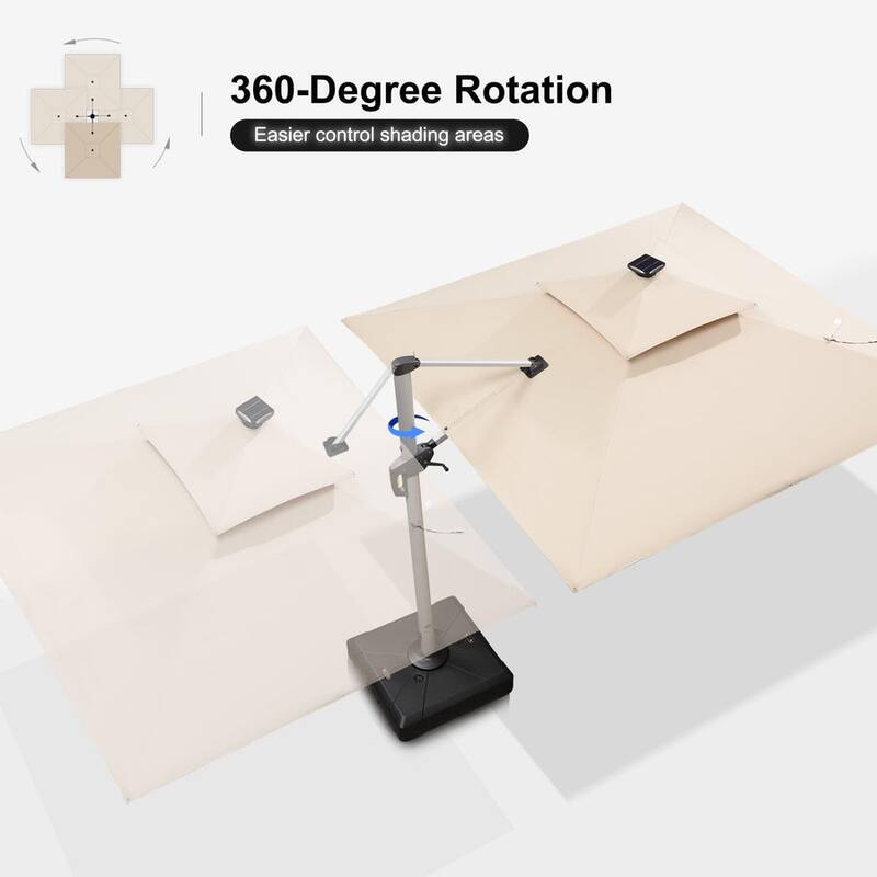 PURPLE LEAF 9 ft Double Top Solar Powered LED Square Patio Cantilever Umbrella with Base