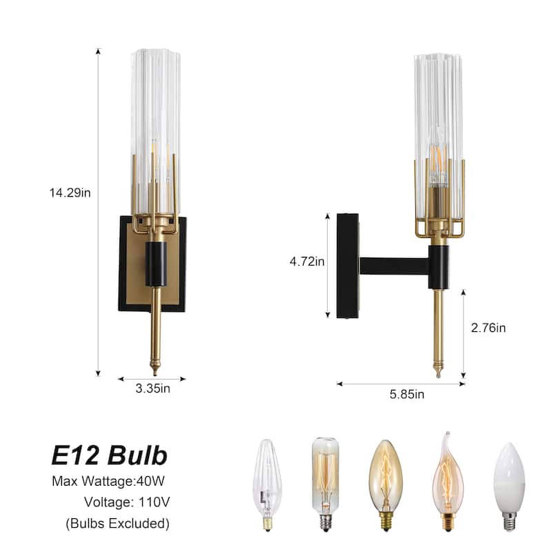 Black and Gold Wall Sconce with Clear Glass Shade E12 Base