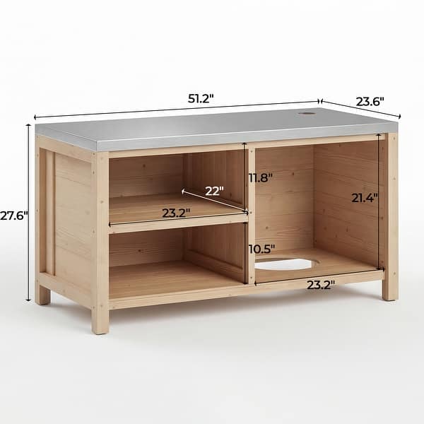 dimension image slide 8 of 13, 100% Solid Wood Outdoor Kitchen Cabinet Set, Modular Patio BBQ Island Sideboard Buffet Pantry