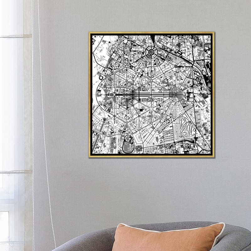 iCanvas "New Delhi Black And White" by Planos Urbanos Framed