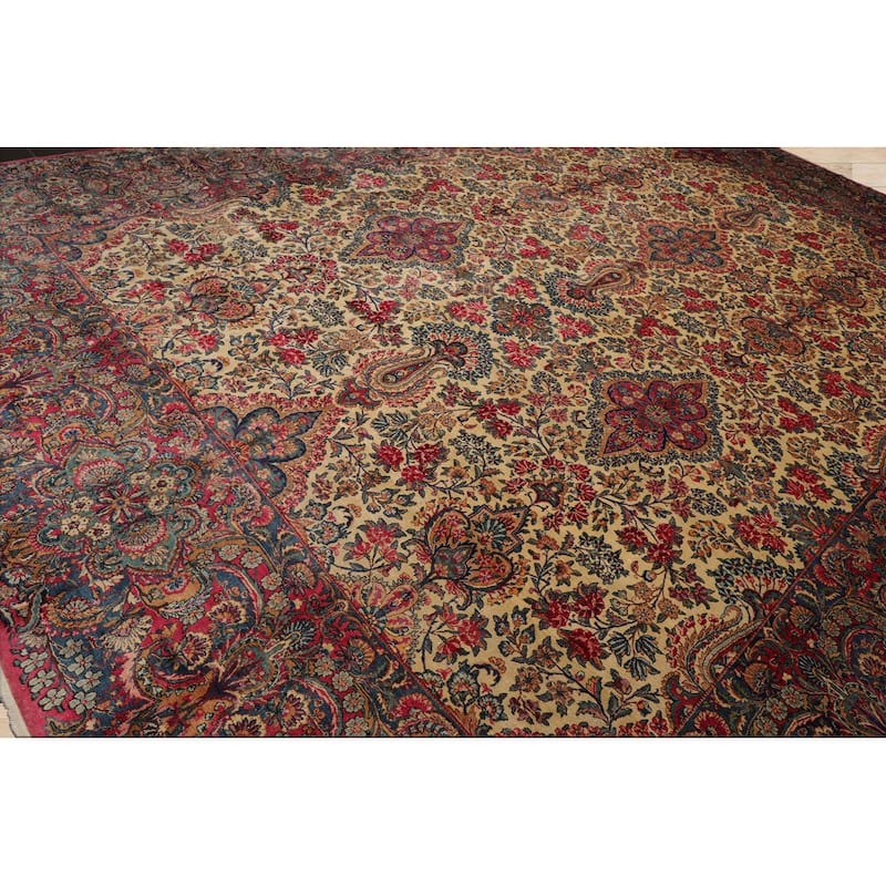 Hand Knotted Ivory,Blue Persian Wool Traditional Oriental Area Rug - 11' 10'' x 15' 10''