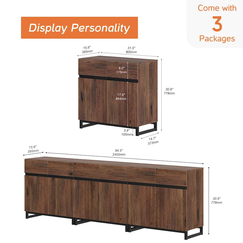 WAMPAT Storage Cabinet, Modern Sideboard with Adjustable Shelf and Metal Base