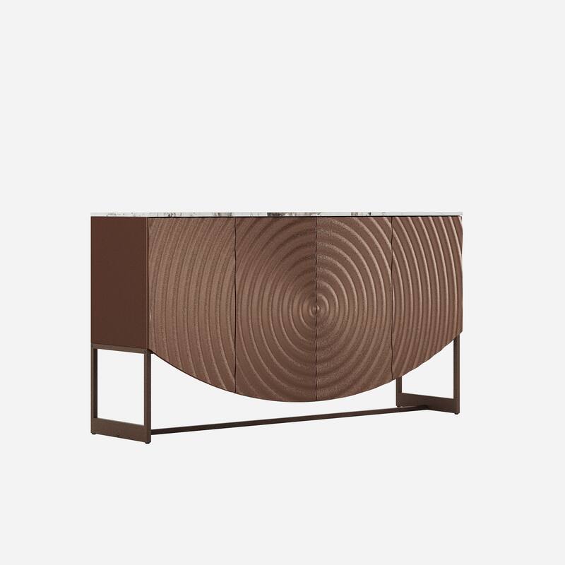 62" Luxury Buffet Cabinet with Faux Marble Top, Wave Texture Doors, Modern Kitchen Storage Credenza, Accent Sideboard with Shelf