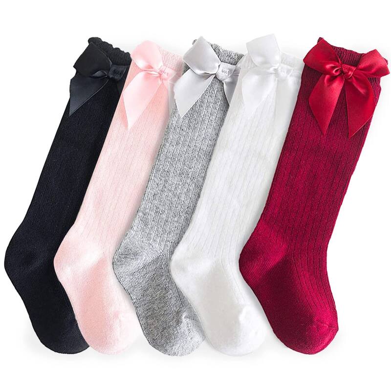 CozyWay Toddler Knee High, Bow style, Black/White/Gray/Pink/Red - 5 pair