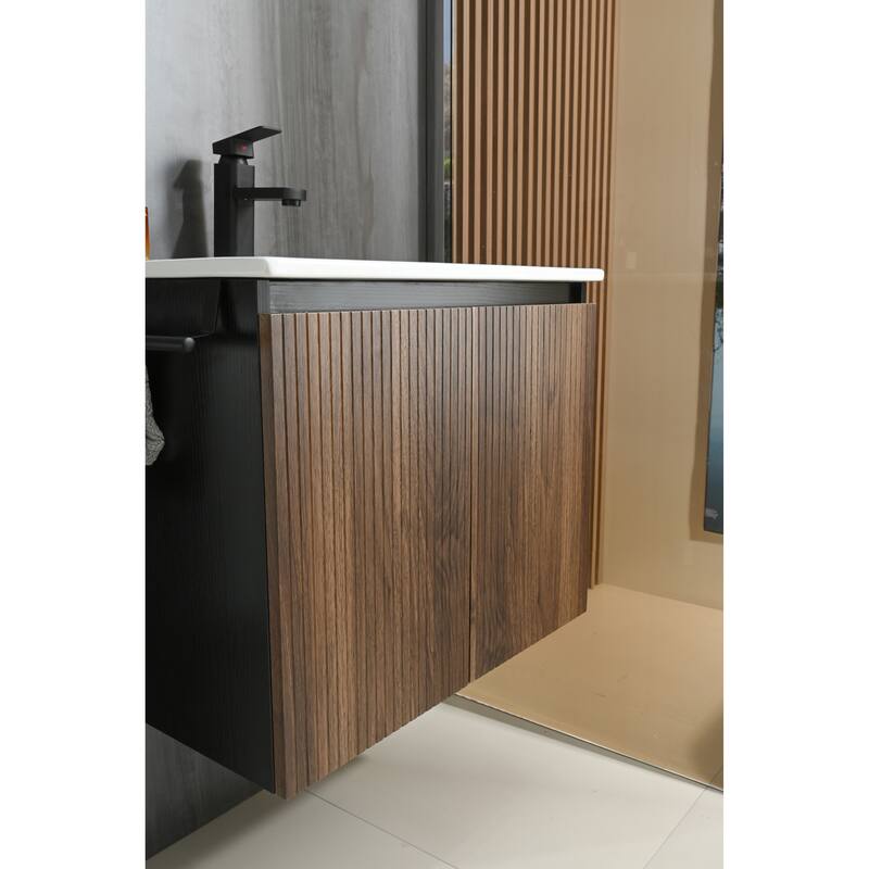 GDFStudio - Adrian Floating Bathroom Vanity with Ceramic Sink and Integrated Towel Rack Storage Cabinet