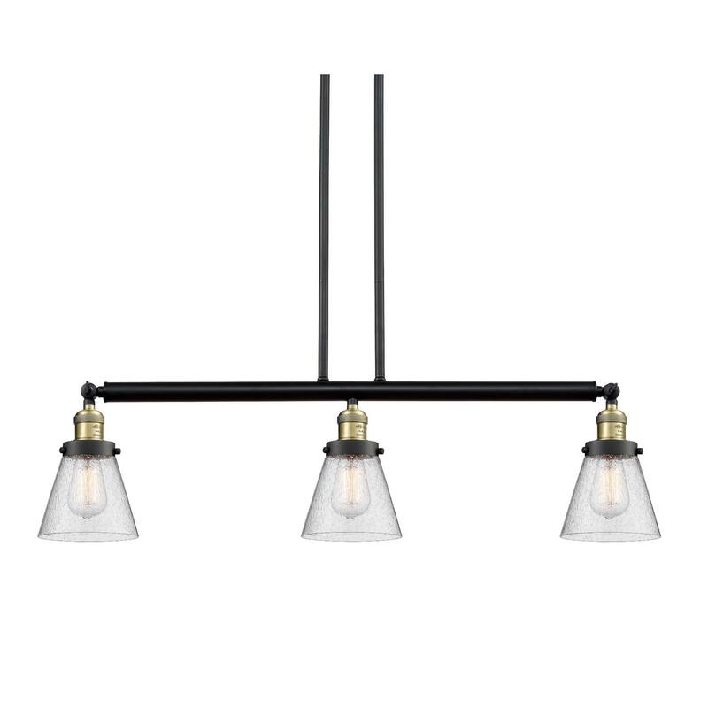 Innovations Lighting Small Cone 3 Light 39" Wide Linear Chandelier - Black / Antique Brass / Seedy