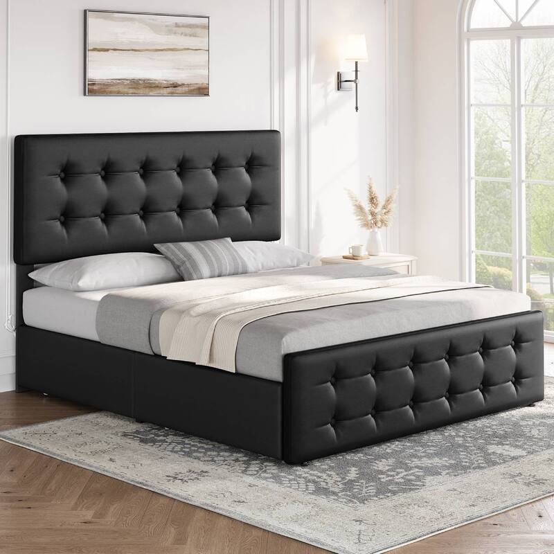 Bed Frame with 4 Storage Drawers and Headboard