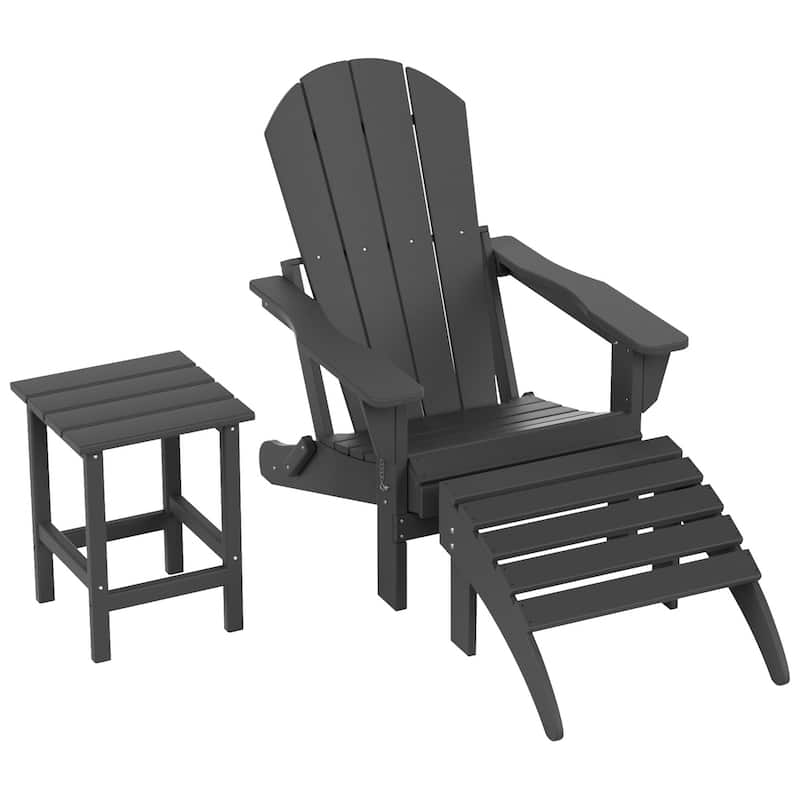 Polytrends Laguna Hdpe All Weather Outdoor Patio Foldable Adirondack Chair With Ottoman And Side Table (3-Piece Set)
