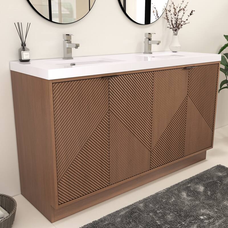 Milano 60" Freestanding Bathroom Vanity with Double White Acrylic Sink