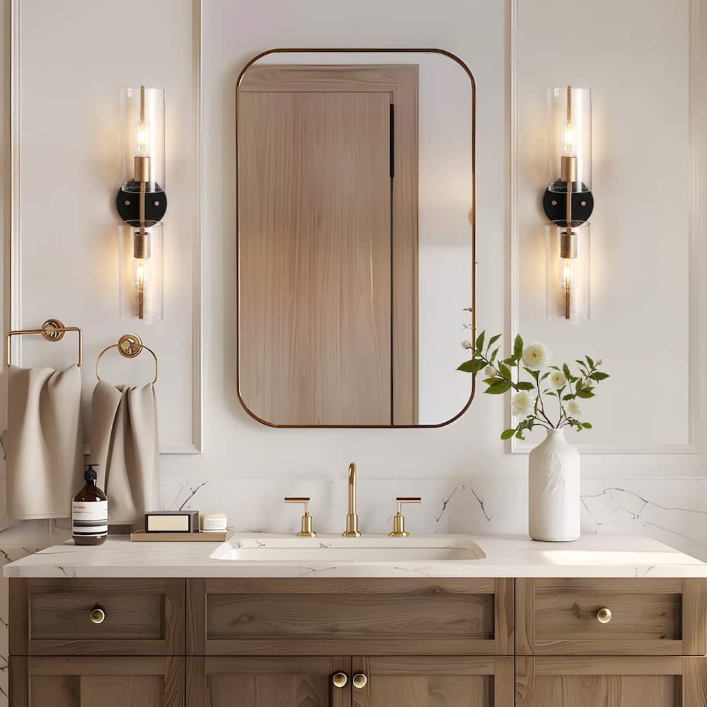 Zenith Modern Farmhouse Cylinder Seeded Glass Transitional Bathroom Wall Sconce