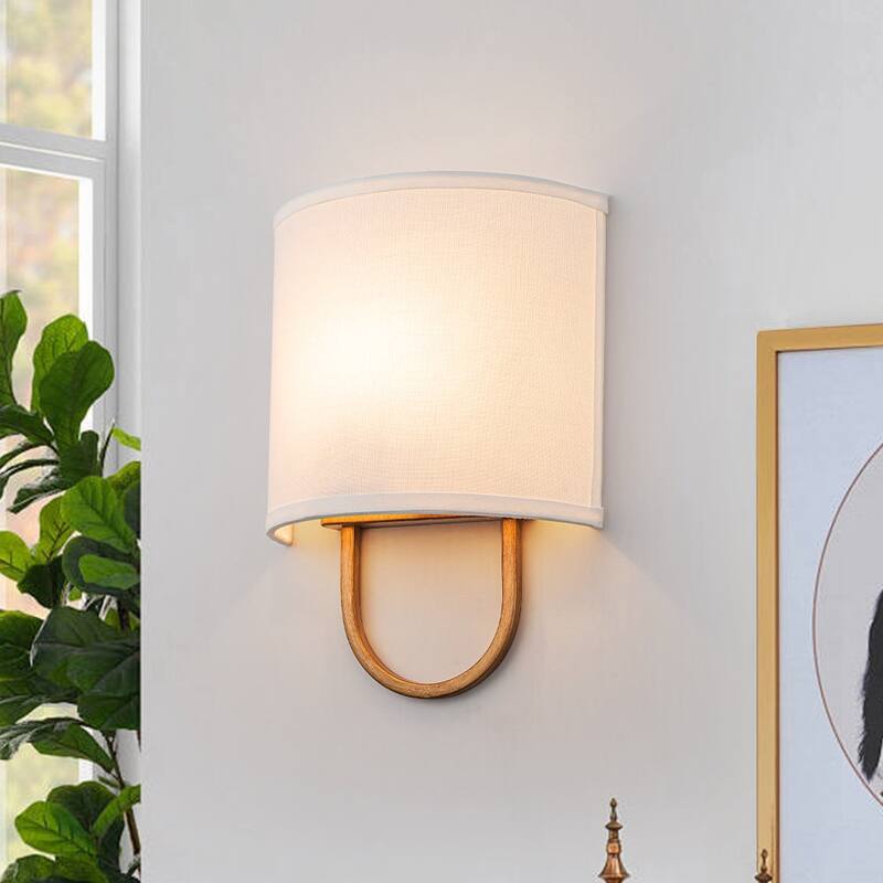 1-Light Modern Ivory Fabric Wall Sconce - Brass