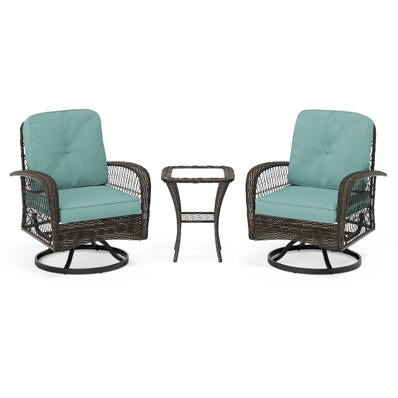 Corvus Livorno Outdoor 3-piece Steel Wicker Swivel Chat Set
