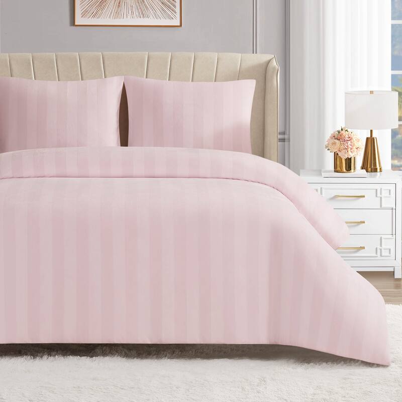 Juicy Couture Jenny Velour Striped Jacquard Duvet Sets - Twin - Twin XL - Light Pink