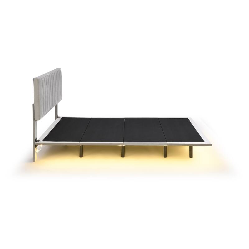 Queen Upholstered Velvet Bed with Sensor Light and Floating Frame - Modern Platform Bed with Headboard, No Box Spring Required