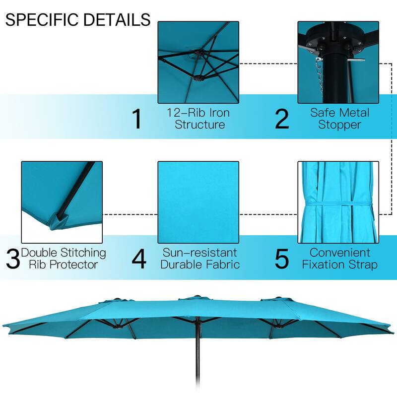 Gymax 15 ft Double-Sided Patio Twin Umbrella Extra-Large Market