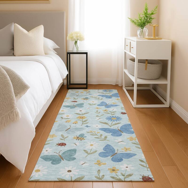 Machine Washable Indoor/ Outdoor Whimsy Butterfly Chantille Rug