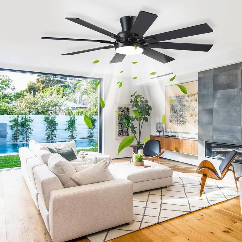 52 Inches Low Profile Ceiling Fan with LED Integrated,Retractable Blades,Remtoe and APP Control,for Bedroom,Living Room