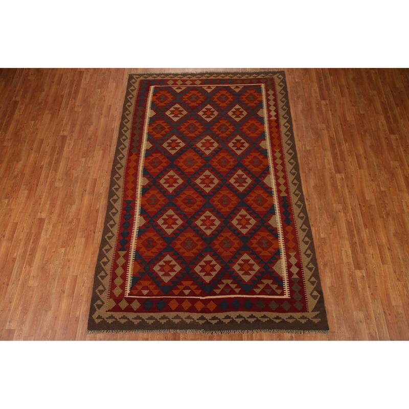 Geometric Modern Kilim Rug Reversible Hand-woven Wool Carpet - 6'4"x 9'8"