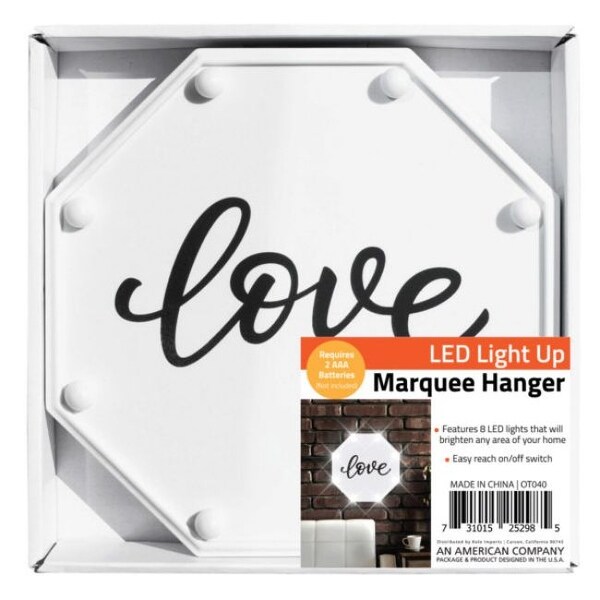 Pack of 4 White and Black "love" printed LED Marquee Hanging Wall Sign 8" - N/A
