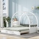 preview thumbnail 9 of 7, Twin Size Pine Wood Frame Platform Bed with Stretchable Vaulted Roof, Children's Bed with Recess Handle, White+Gray