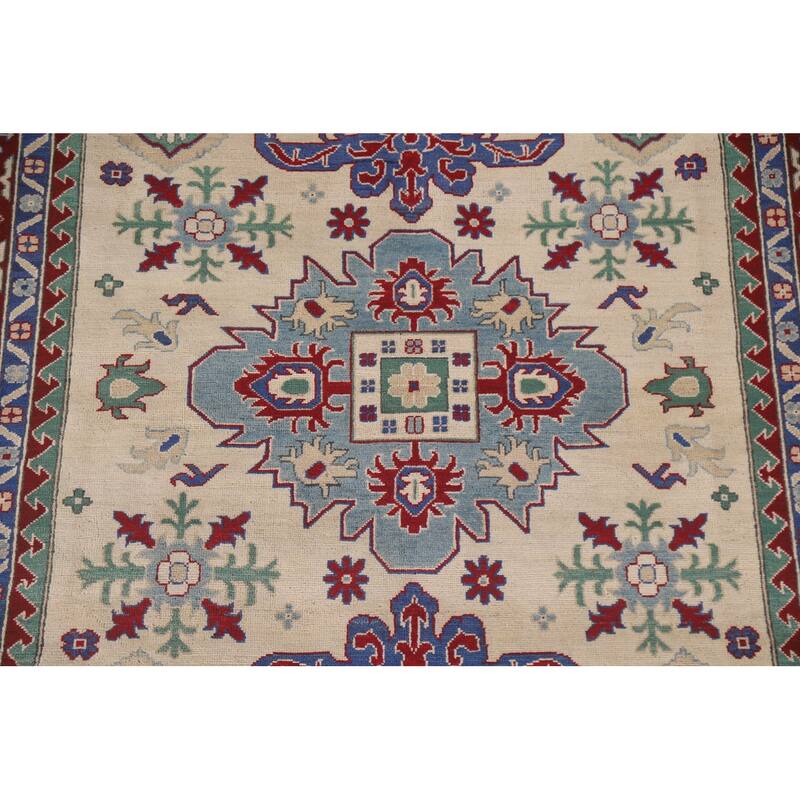 Hand Knotted Oriental 100% Wool Carpet Traditional Geometric Beige & Ivories Kazak Area Rug - 10' 1'' X 6' 7''