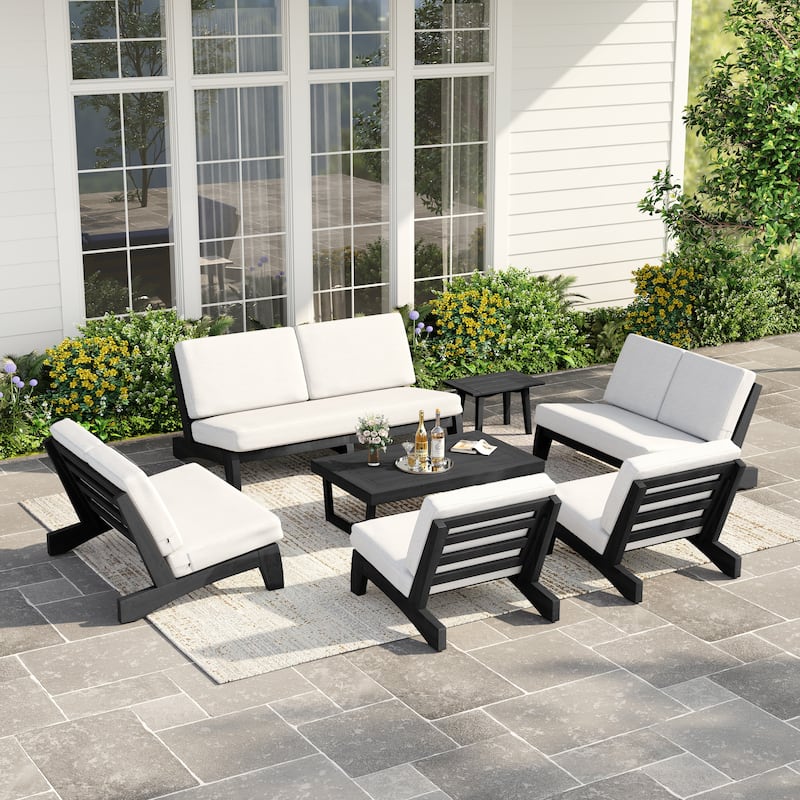 Casual Teak Wood Large 7-Piece Outdoor Patio Conversation Set