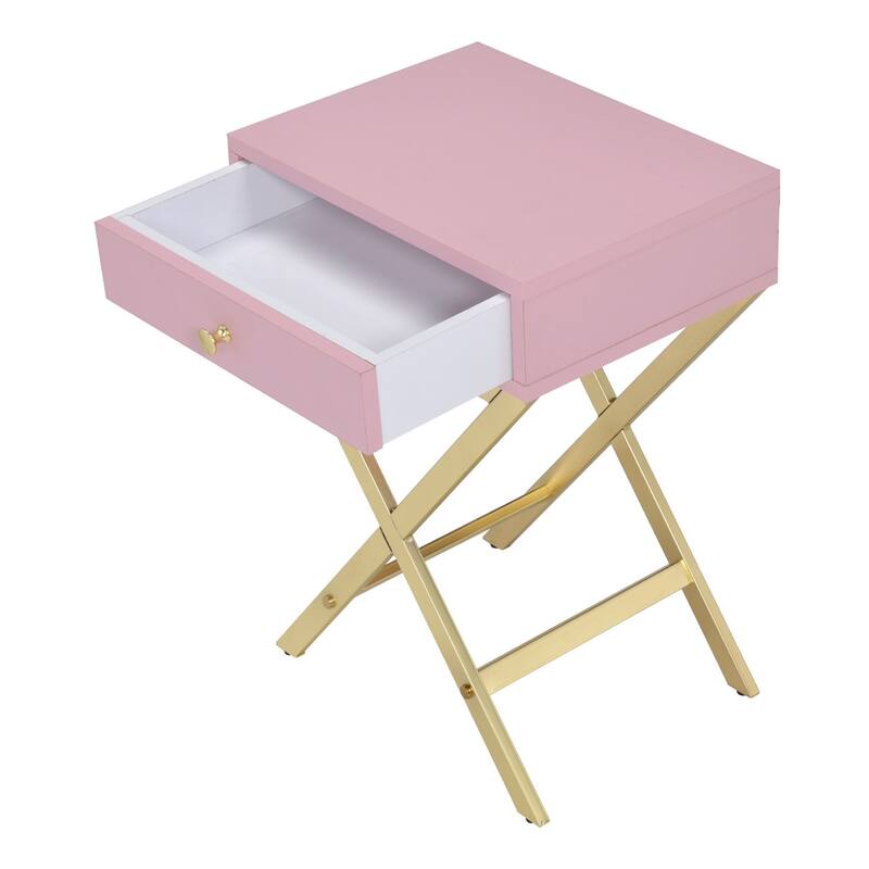Rectangular Side Table with One Drawer - Gold,Pink