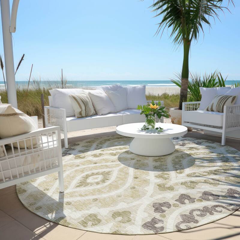 Machine Washable Indoor/ Outdoor Chantille Ttransitional Medallion Rug - Beige - 8' x 8'